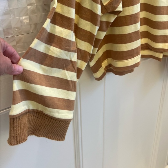 NWT new medium Anthropologie Maeve cotton boxy v-neck top tan yellow stripe - Picture 7 of 16